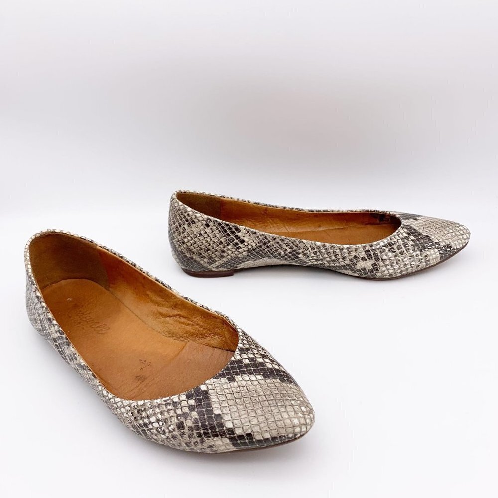 MADEWELL Snake Print Leather Ballet Flats Neutral Pointed Toe Size 5.5